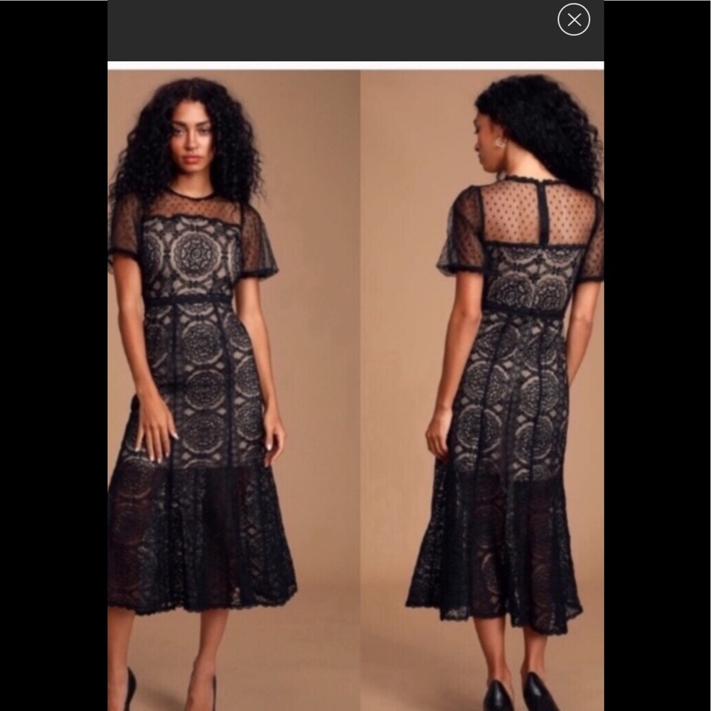 LuLus Ellington Black Lace Midi Dress Size M
